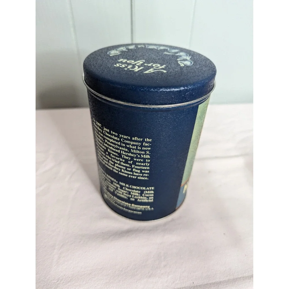 Vintage design Hershey Kisses chocolates 1980's EMPTY canister tin‎